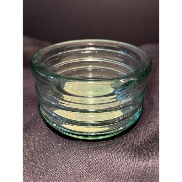 Vintage Candle-Lite Ringed Green Glass Candle Holder 5” Wide X 3” Tall USA Made - Picture 5 of 9